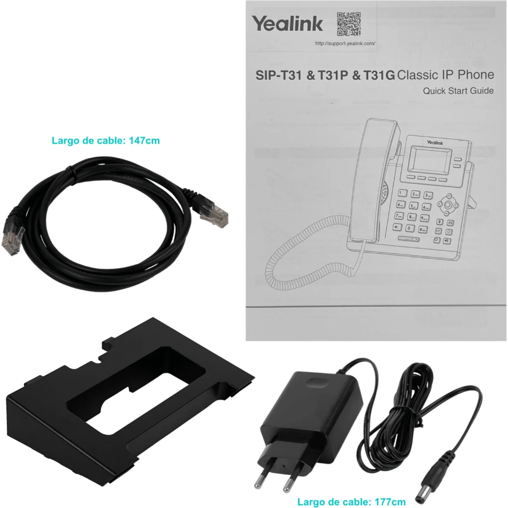 Imagen 7 de Teléfono Yealink SIP-T31G IP con 2 Líneas de Voz y HD PoE LCD 2.3" mont en Pared