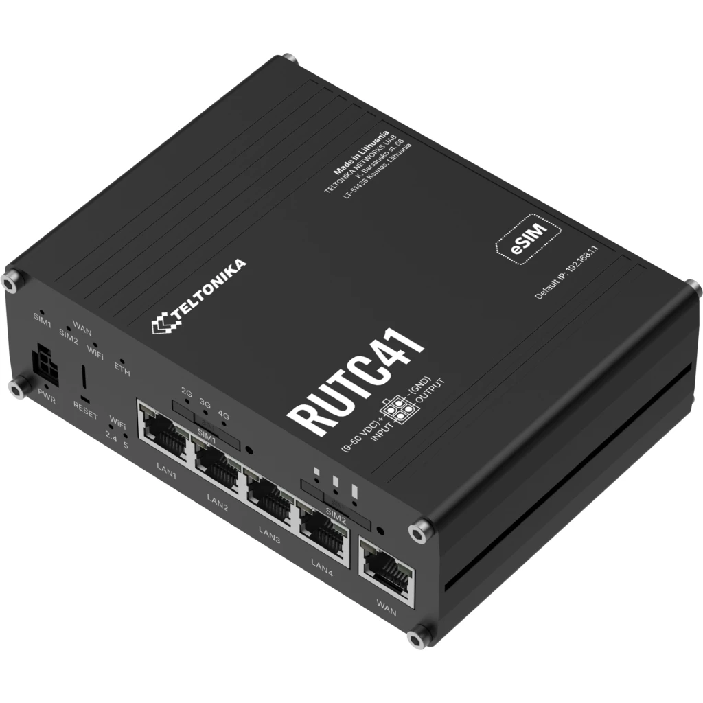 Router industrial Teltonika RUTC41 con 4G LTE Cat 4, Wi-Fi 6 doble banda, proces