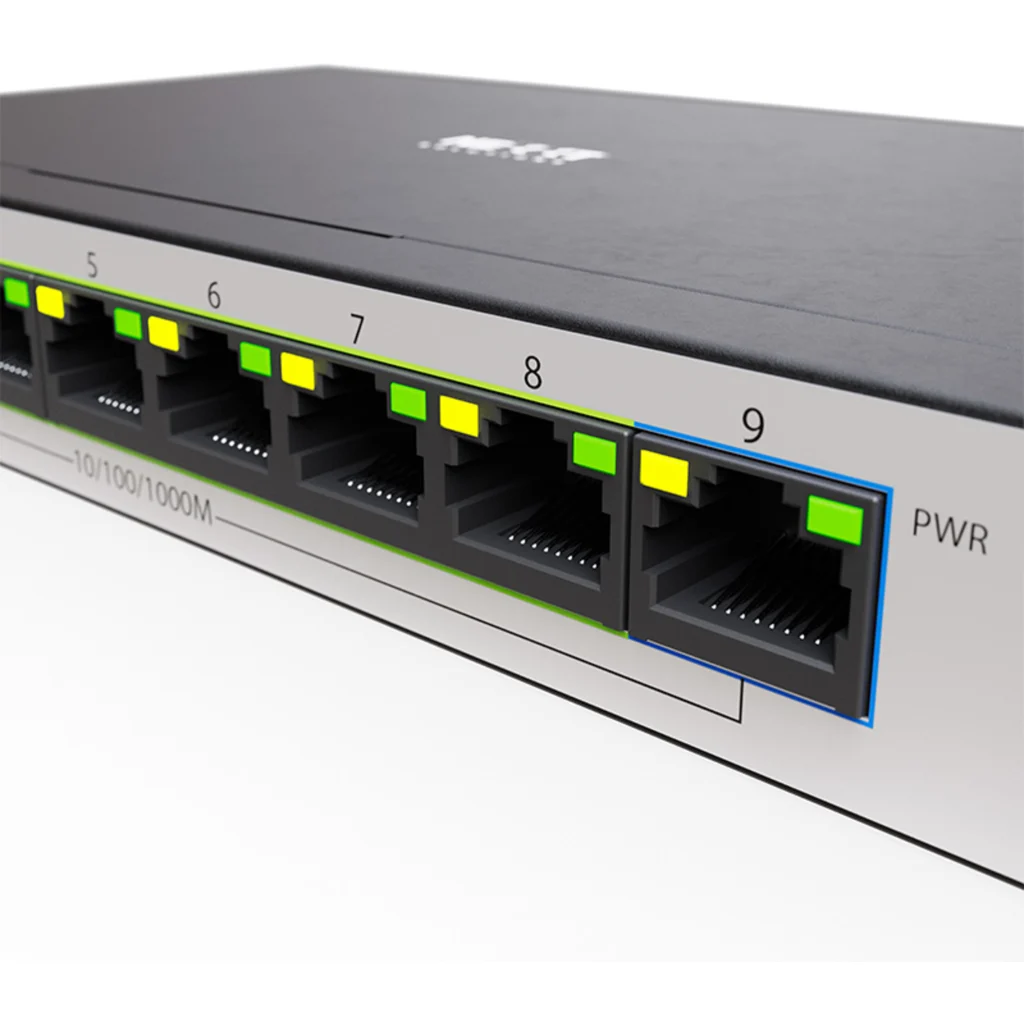 Imagen 1 de Switch Gigabit Nexxt Vertex V900P 9 Puertos PoE+, Escritorio, 120W 10/100/1000Mb
