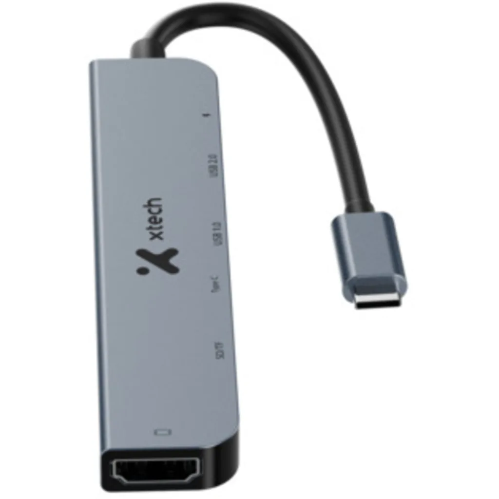 Imagen 1 de Adaptador Multipuertos Xtech, 7en1 USB-C a HDMI SD/TF USB2.0 USB3.0 2*USB-C