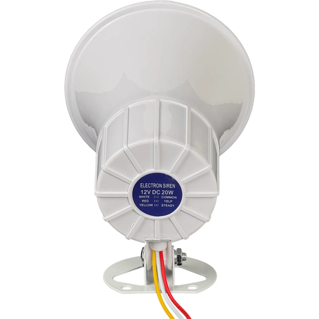 Imagen 3 de Sirena Blanca 20W 12VDC 115dB doble tono exterior 20 watt 12 volt