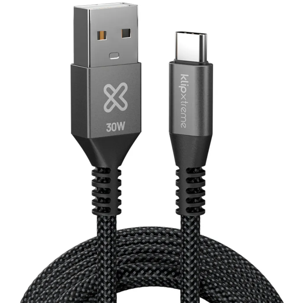 Imagen 2 de Klip Xtreme - USB cable - 24 pin USB-C - 9 pin USB Type A - 3 m - Black - 30W Braided Fast charging