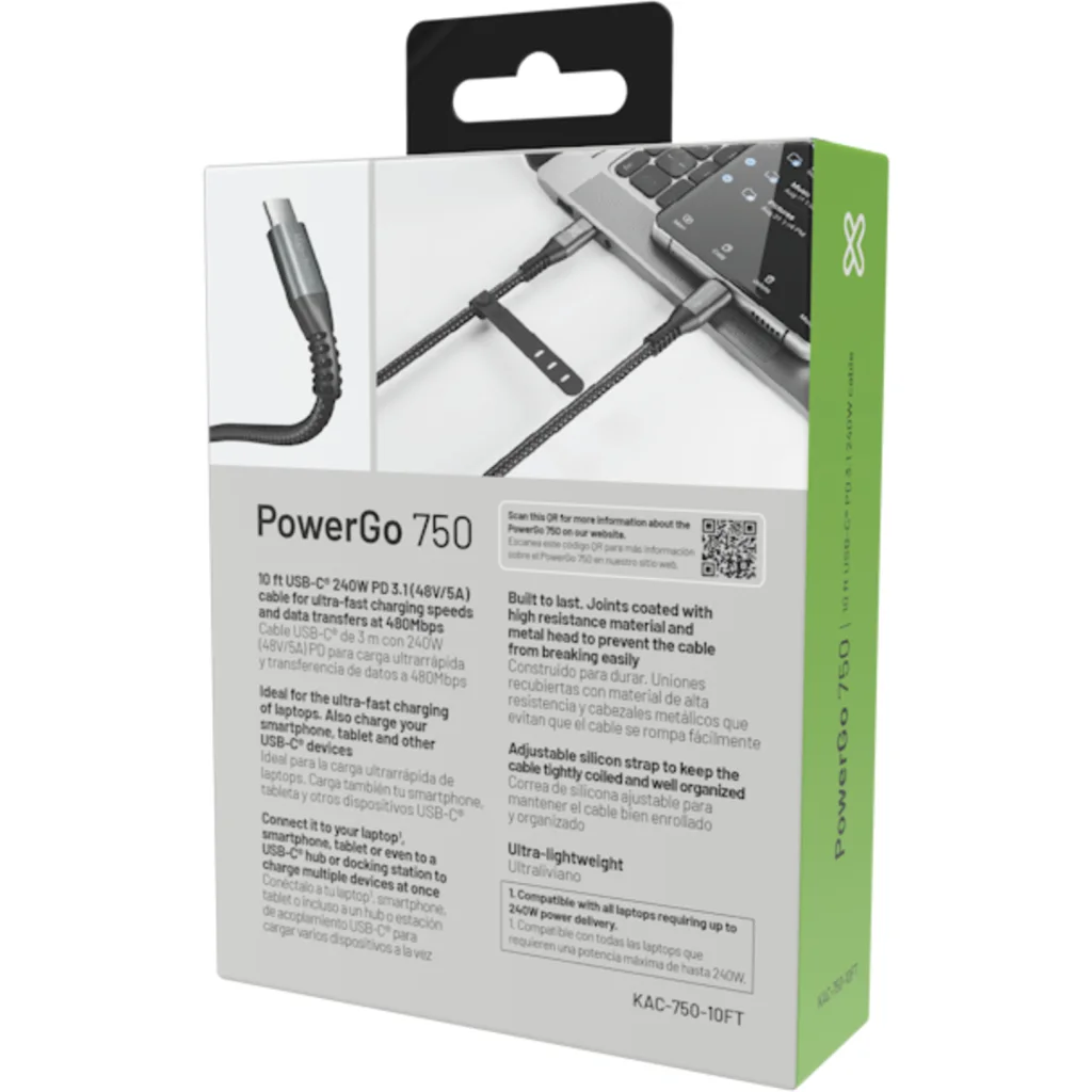 Imagen 14 de Klip Xtreme - USB cable - 24 pin USB-C - 3 m - Black - 240W Braided Fast Charging