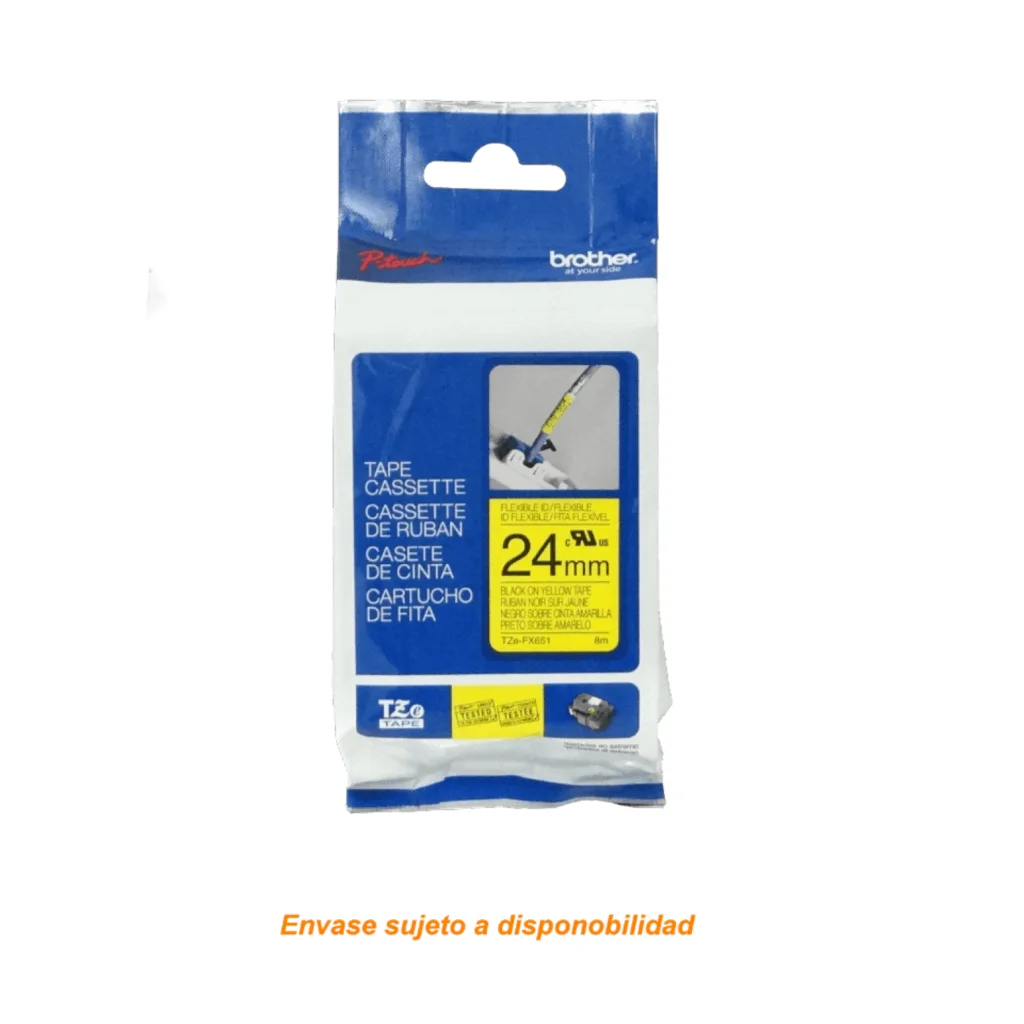 Imagen 1 de Cinta Térmica Brother TZE-FX651 Negro sobre Amarillo Flexible 24mm x 8 metros