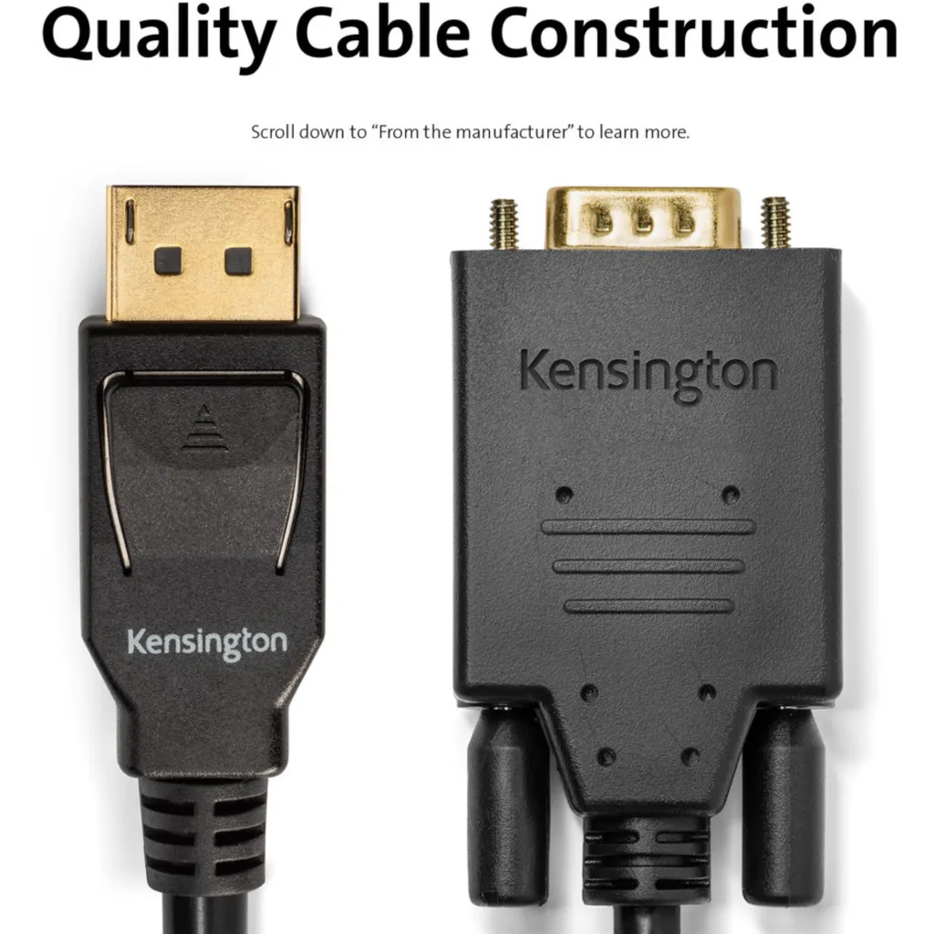Imagen 11 de Cable Adaptador DisplayPort a VGA M/M hasta 1080p 1.8mts Negro KENSINGTON