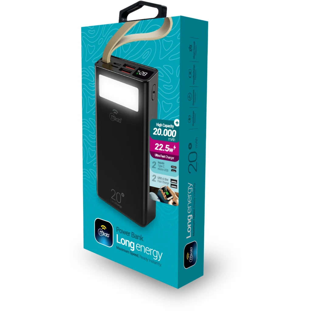 Imagen 2 de MLAB POWERBANK RAPIDO 20.000mAh / 22.5W CARGADOR PORTATIL LONG ENERGY LIGHT BLAC
