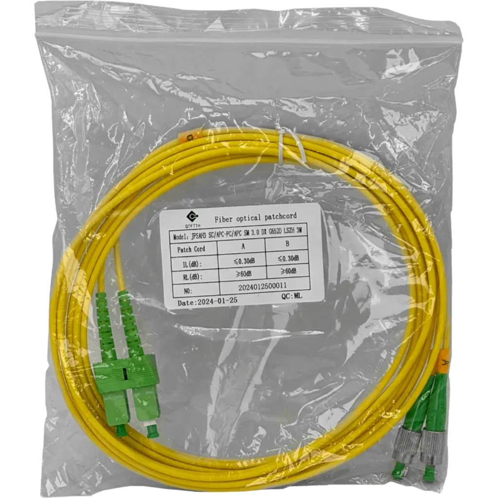 3mt SC/APC-FC/APC MonoModo SM Duplex Jumper Cable Fibra 9/125um 3mm