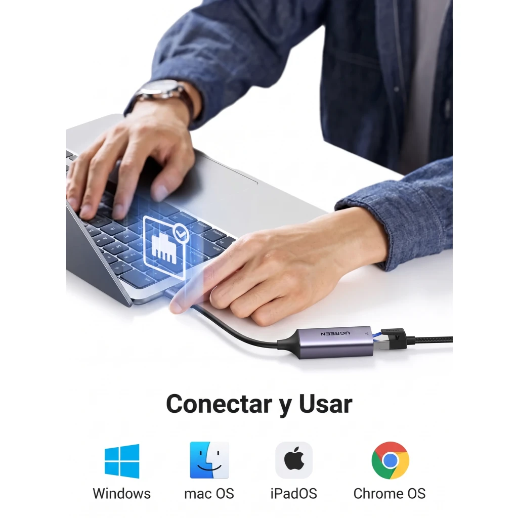Imagen 2 de Adaptador de Red UGREEN CM483 USB-C a Red Gigabit Ethernet RJ45 Aluminio