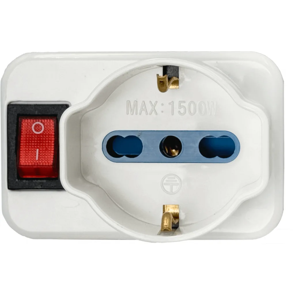 Imagen 3 de Triple Schuko/IH a IM 6A 250V 1500W Blanco interruptor Piloto