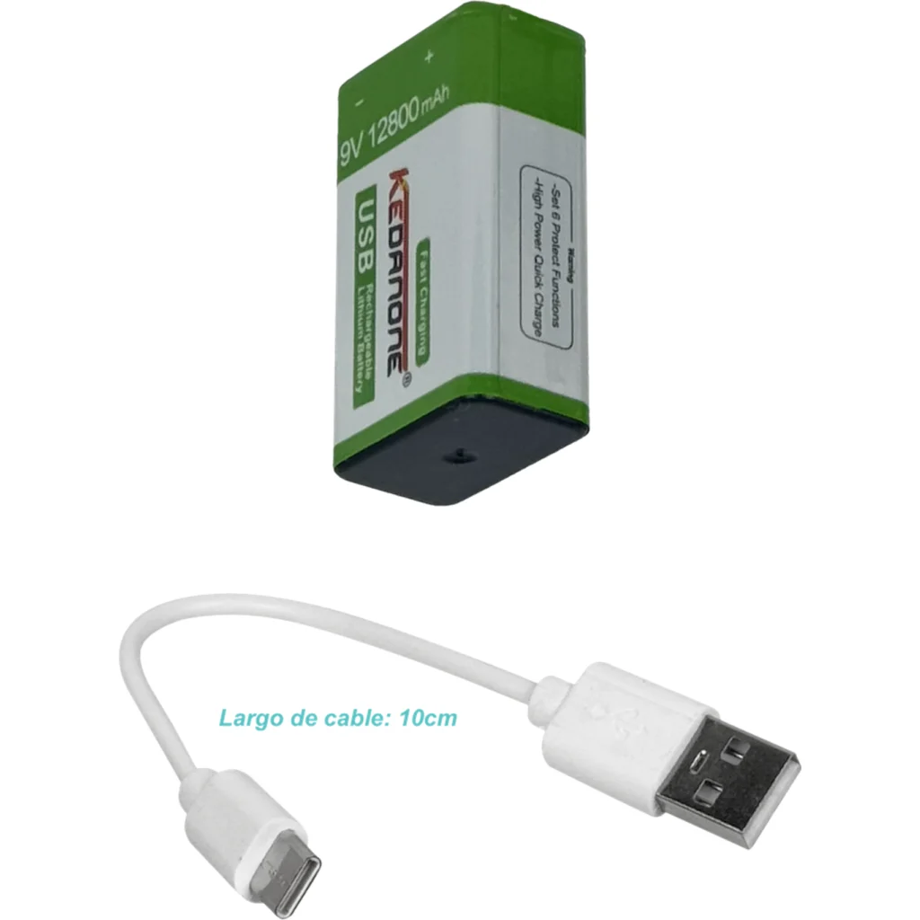 9V USB-C Recargable 12800mAH Litio Pila/Bateria