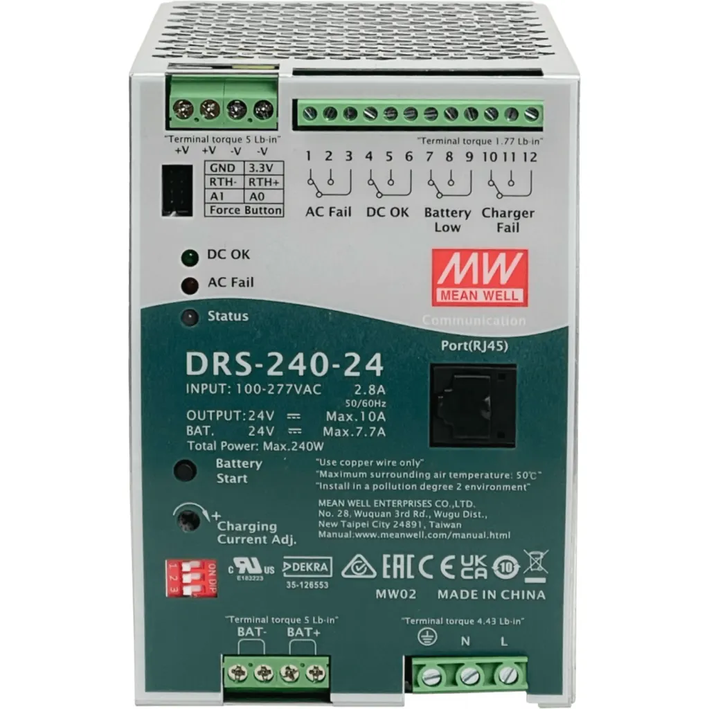 Imagen 3 de MEANWELL 24VDC 10A 240W 10-100AH RJ45 Anch-86mm req/100-277V Riel-DIN