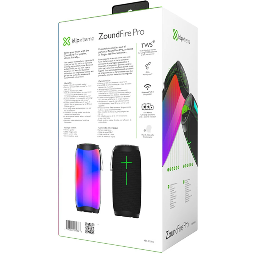 Imagen 6 de Parlante Portál KlipX ZoundFire Pro, LED Flame Lights 16W TWS Bluetooth5.0 Negro