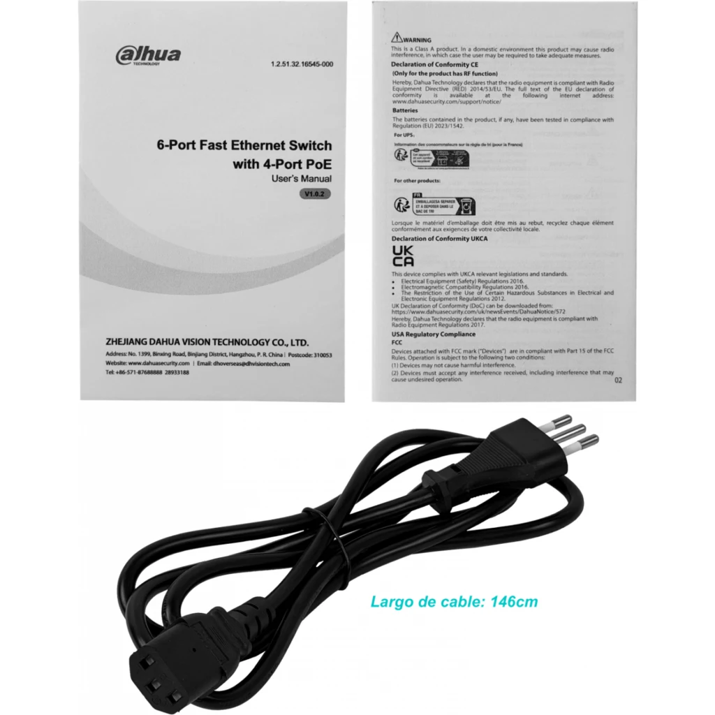Imagen 1 de DAHUA Switch 6-100(4-PoE+af/at) 36W-tot 100-240v