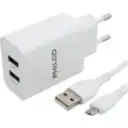 Thumbnail 1 de CARG. DE PARED 2.1 A DOBLE USB C/CABLE MICRO R2100 BLANCO