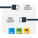 Thumbnail 1 de StarTech.com Cable de 1,8m USB-C a USB-C con capacidad para Entrega de Alimentación de 5A - USB TipoC - Cable de Carga USBC - USB 3.0 - Cable USB - USB-C (M) recto a USB-C (M) recto - USB 3.0 - 5 A - 1.8 m - compatibilidad con 4K - negro - para P/N: SV211HDUC
