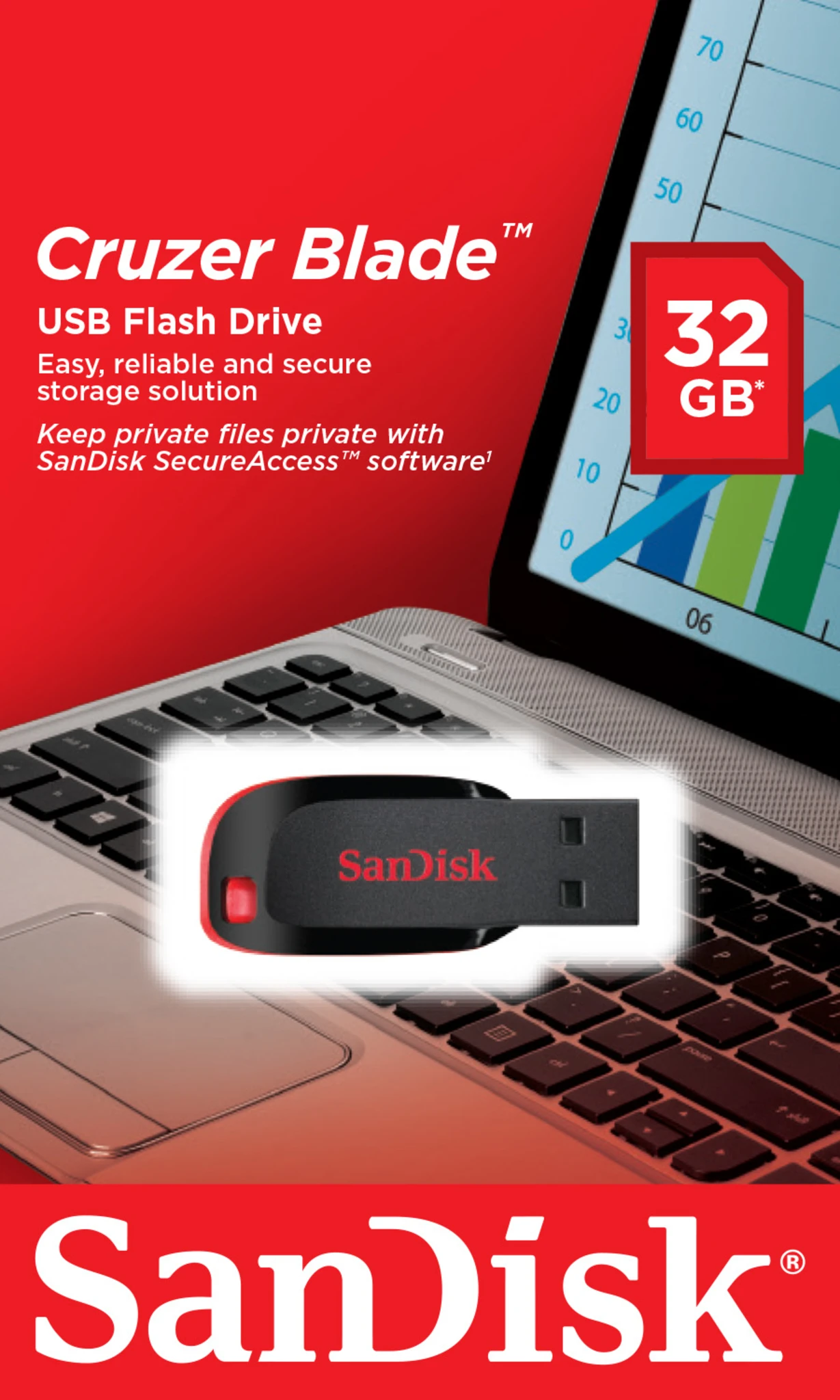 Imagen 2 de Pendrive 32GB SanDisk Ultra Blade USB 2.0 Color Rojo y Negro 