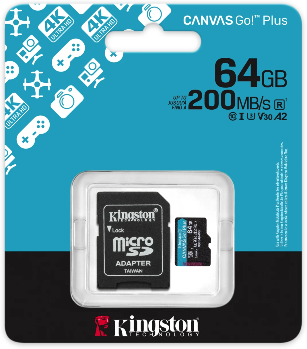 Imagen 4 de Memoria MicroSDXC 64GB Kingston Canvas Go Plus Cat10 UHS-I U3 V30 A2 Lec200MB/s