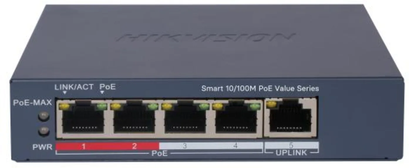 Imagen 0 de Switch 4 Puertos Hikvision No Amd. POE+ 10/100 Mbps 45W 300mt Smart
