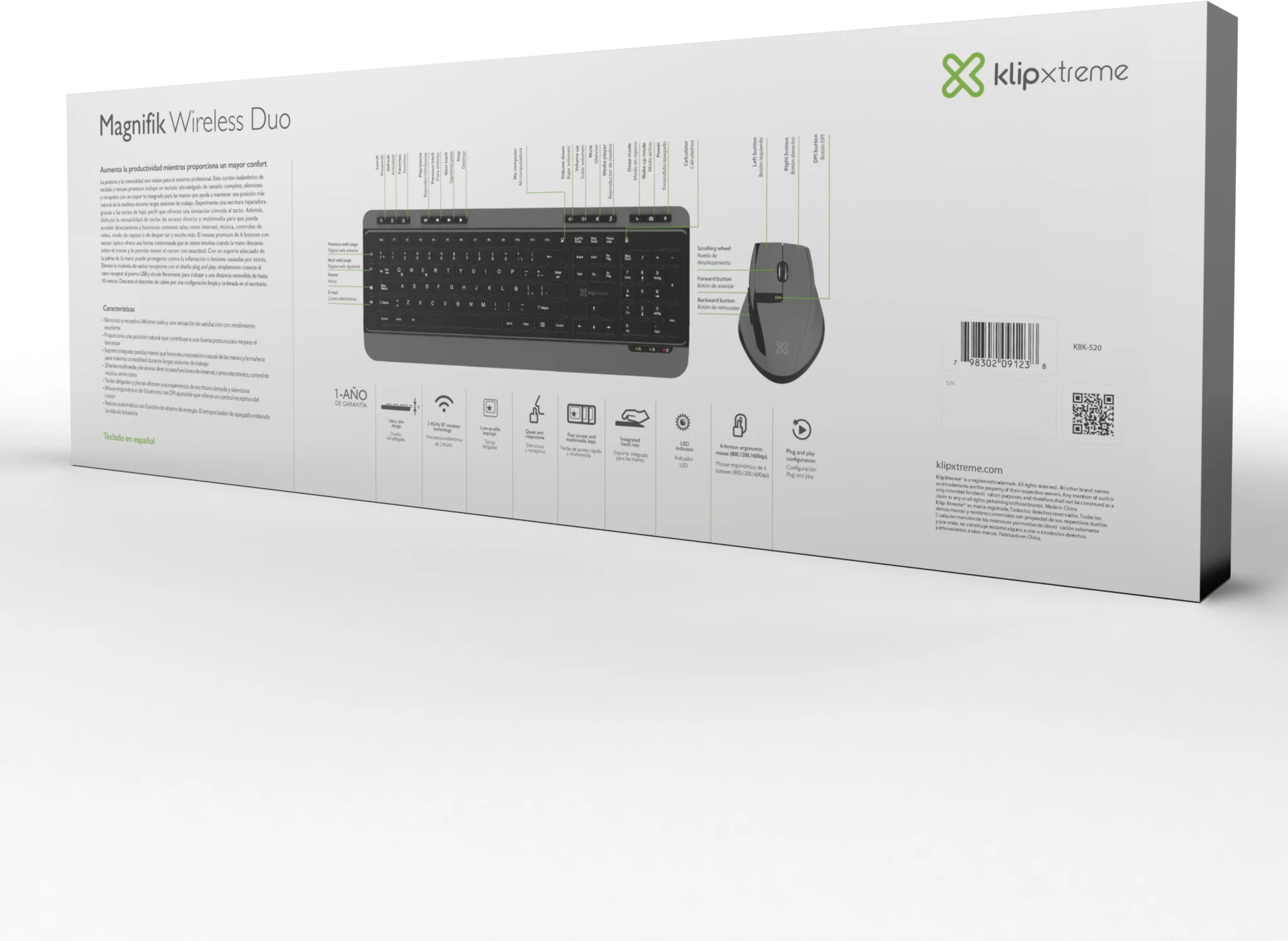 Imagen 7 de Kit Teclado Mouse Inalámbrico KlipX KBK-520, Slim Reep USB 2.4GHz Color Negro