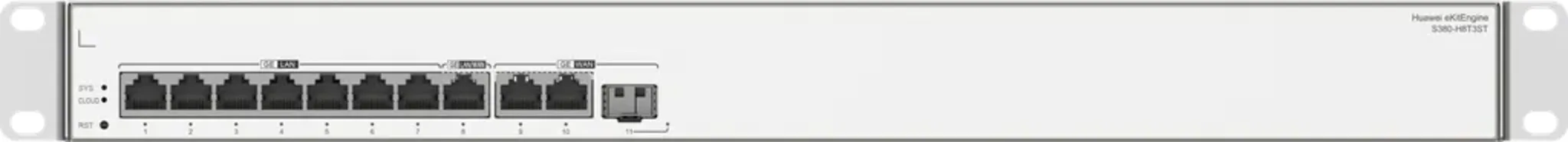 Imagen 0 de S380-H8T3ST. Gateway Huawei eKit 2 puerto WAN 8 puertos LAN 10/100/1000Base-T 1 puerto WAN SFP soporta 500 usuarios concurrentes, capaz de administrar hasta 128 APs