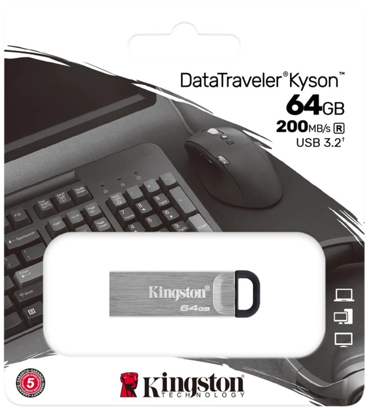 Imagen 3 de Pendrive 64GB Kingston DataTraveler Kyson USB3.2 Gen 1 Lect 200MB/s Metal