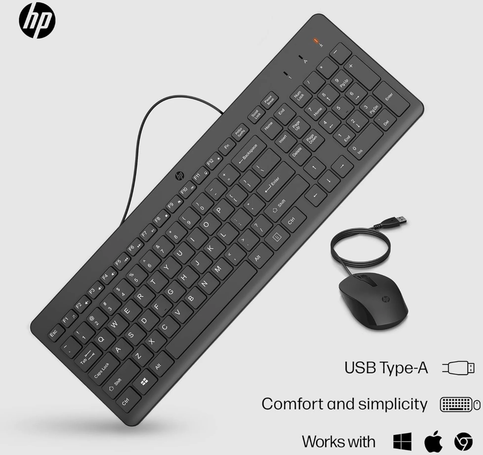 Imagen 3 de Kit Teclado Mouse Alámbrico HP 150, Optico 1600DPI USB Color Negro