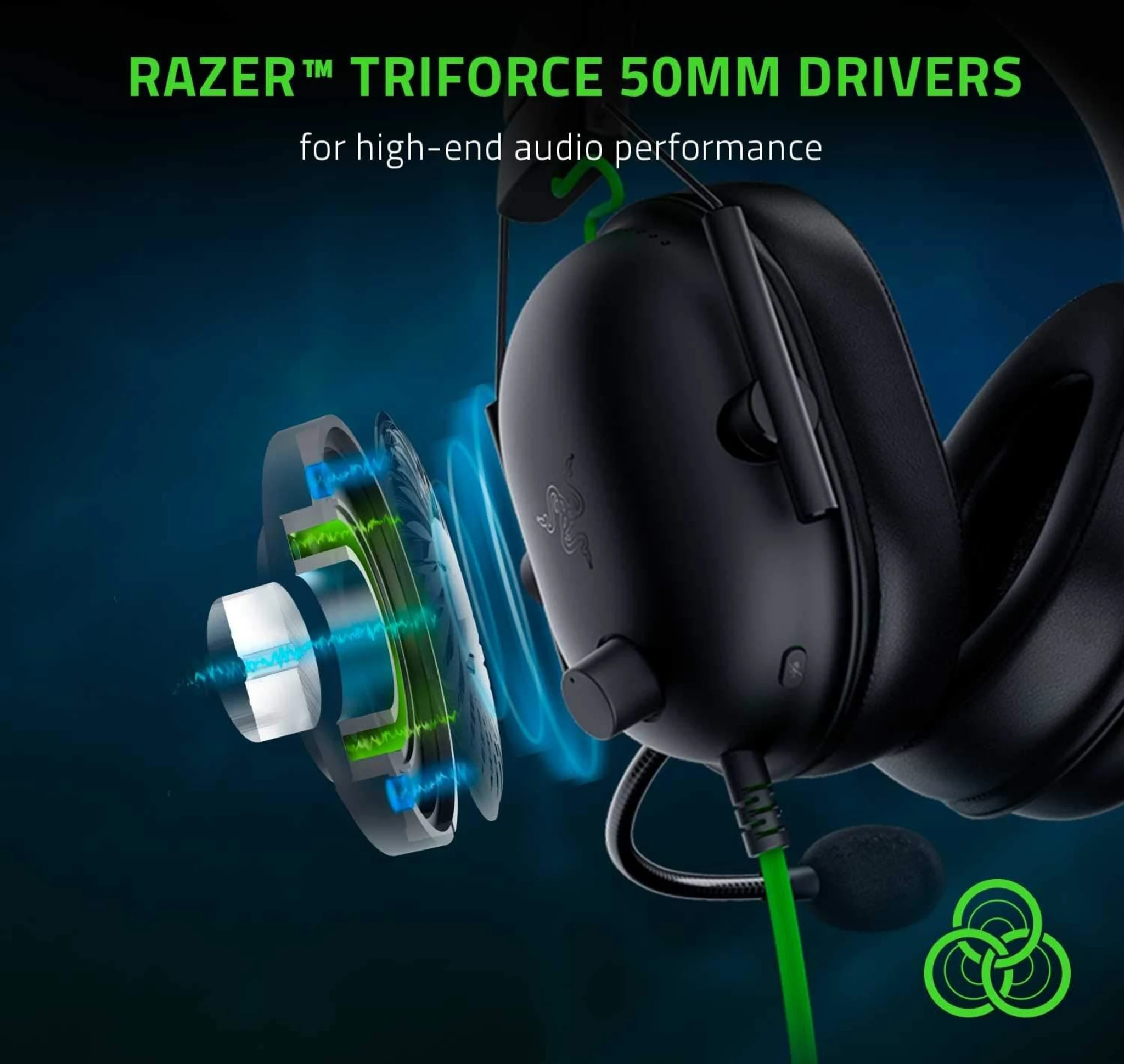 Imagen 1 de Audífonos Gamer Alámbricos Razer BlackShark V2X Triforce 50mm HyperClear Mic Blk