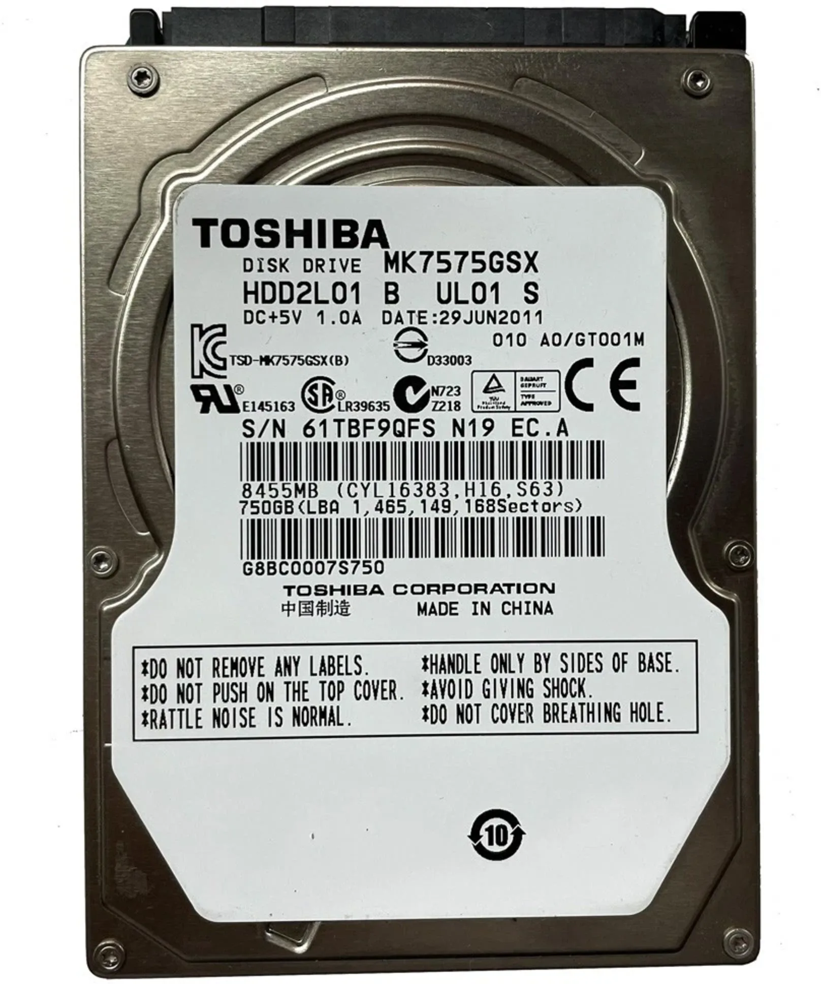 Imagen 0 de Disco Duro Toshiba 750GB 2.5" 9.5mm 5400 RPM SATA II 3GB/s 8MB  (Reacondicionado)