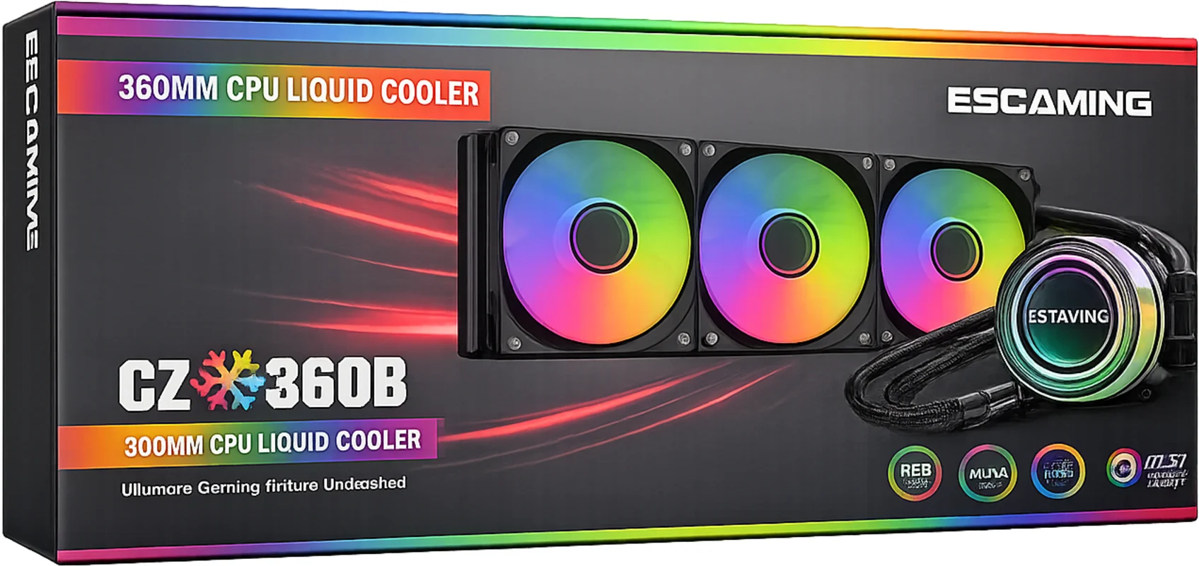 Imagen 3 de VENTILADOR CPU WATER COOLER CZ-360B-BK ARGB 360 ESGAMING