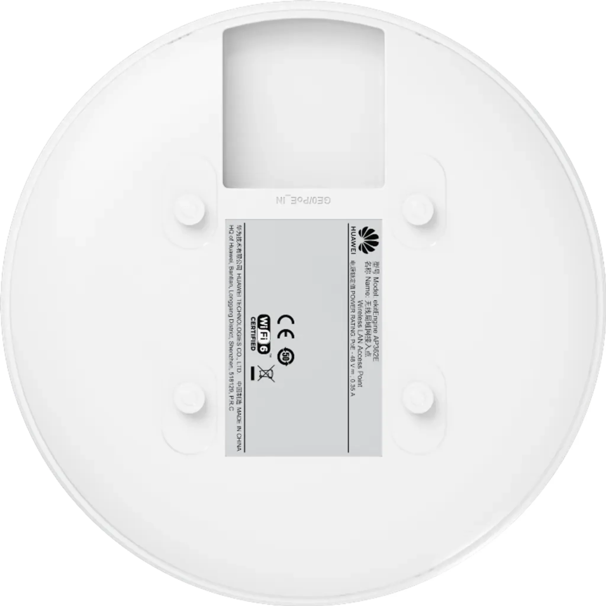 Imagen 3 de AP362E. AP Huawei eKit Wifi 6 con velocidad de 2.975 Gbps con doble banda se recomienda para 100 usuarios concurrentes cuenta con un puerto de 1GE y un alcance optimo de 20m