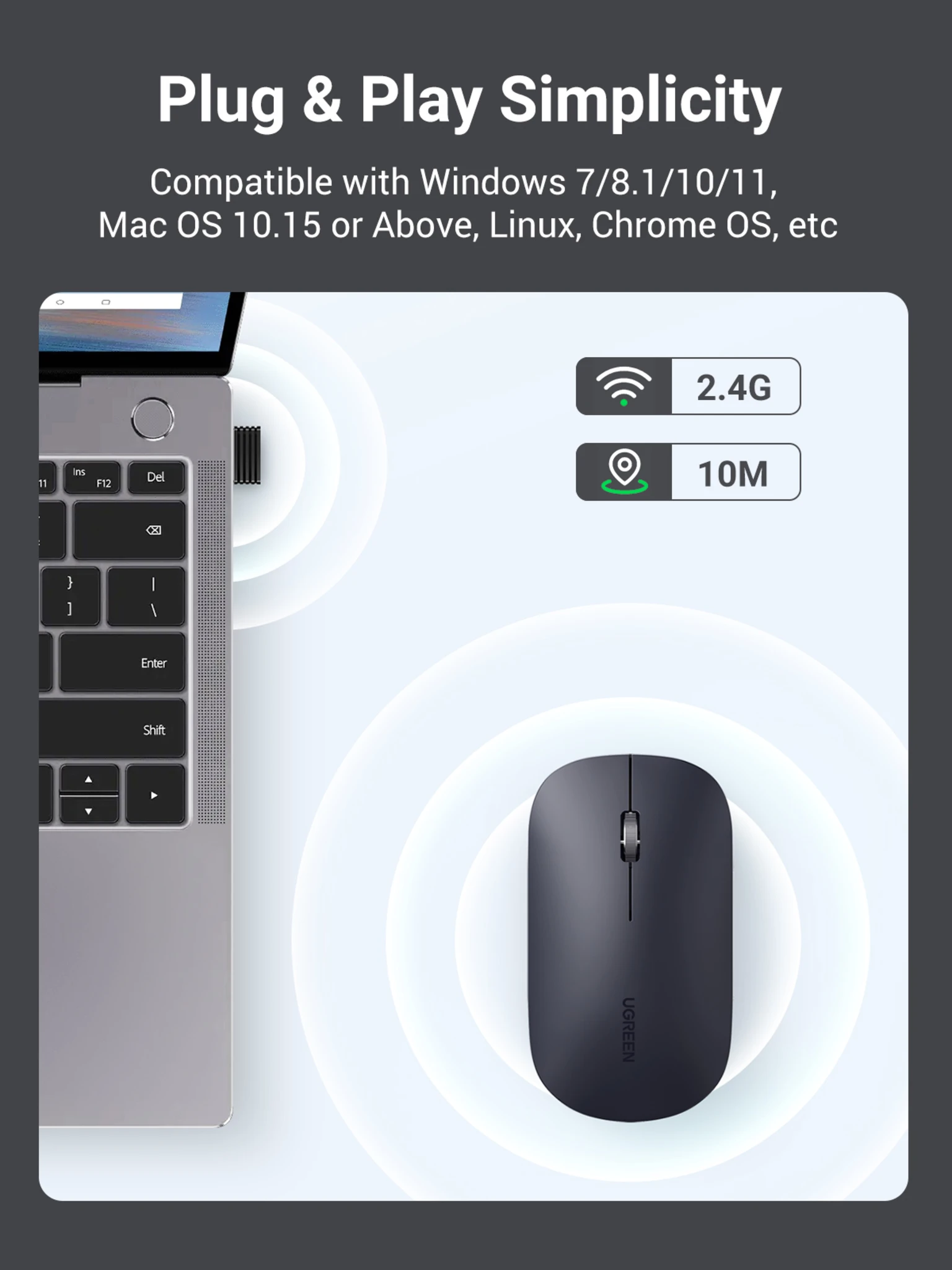 Imagen 6 de Mouse Inalámbrico Ugreen MU001 Óptico 4000dpi Bluetooth Ultra delgado Gris Oscur
