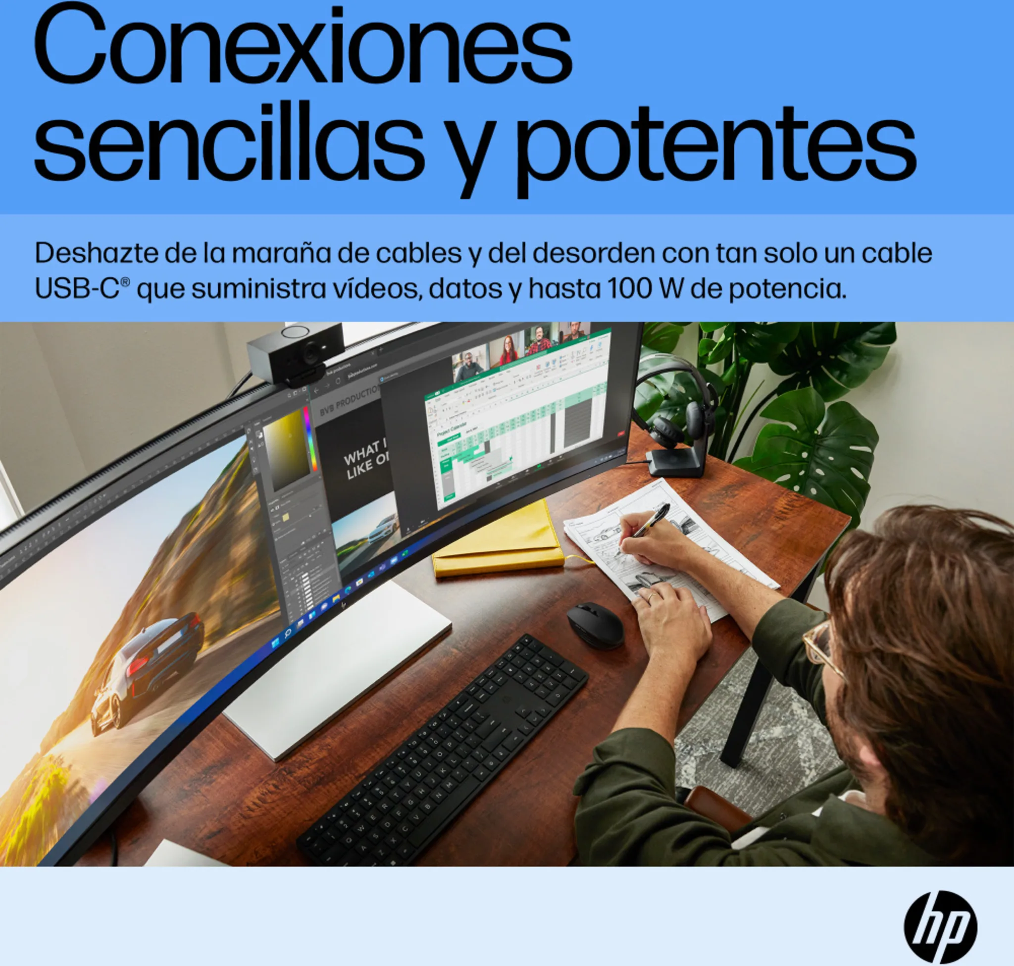 Imagen 12 de Monitor Curvo HP E45C G5 45" VA DQHD 5120*1440 DP HDMI USB-C LAN 3 ms GtG