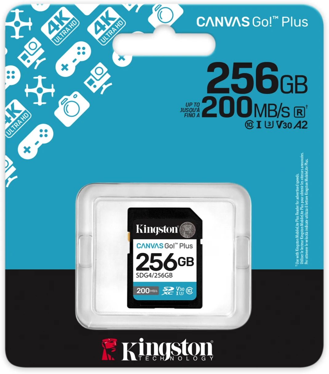 Imagen 2 de Memoria SDXC 256GB Kingston Canvas Go Plus Gen4 CL10 UHS-I V30 L200MBs/E160MBs