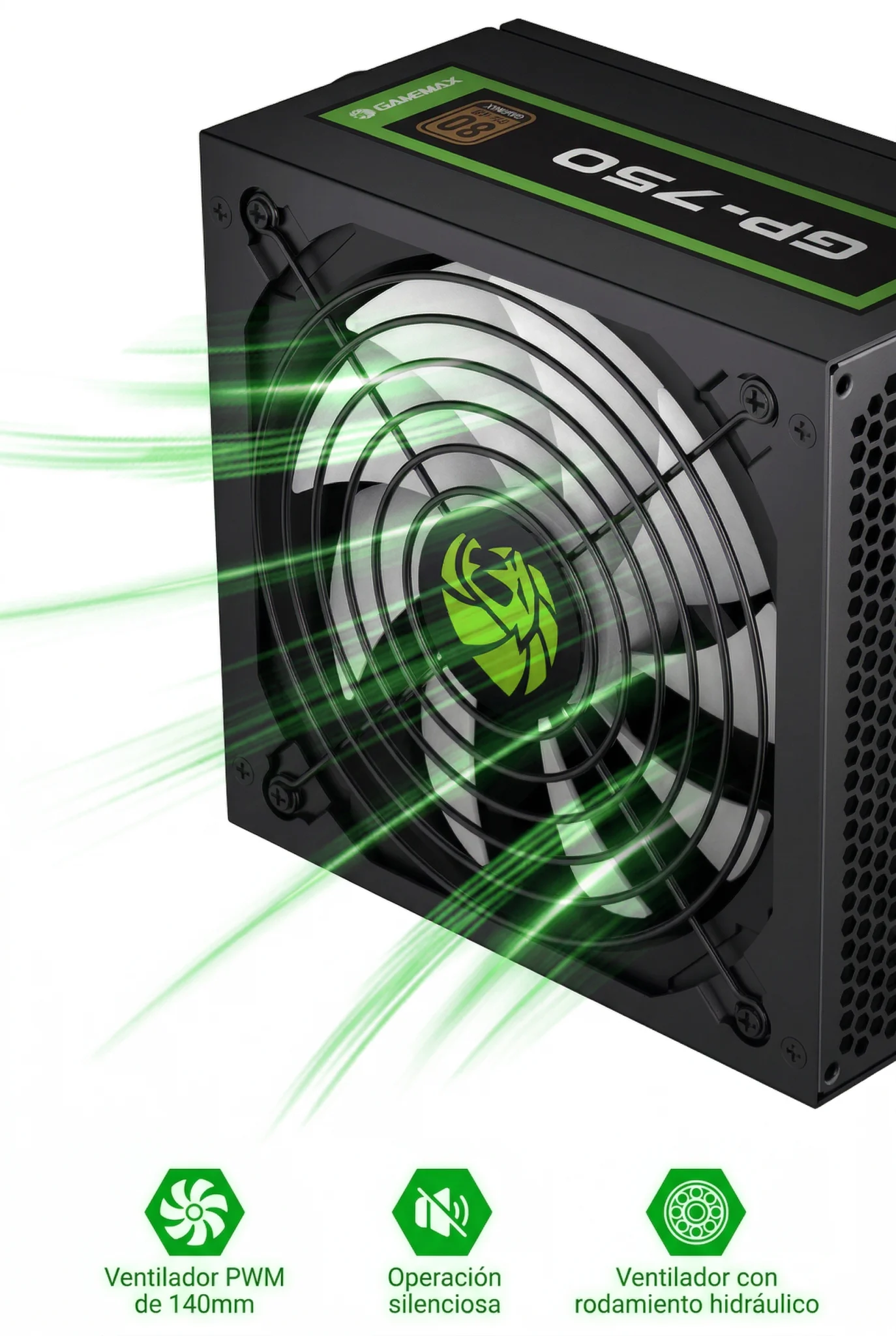 Imagen 2 de Fuente de Poder GAMEMAX GP-750, 750W 80 Plus Bronze No Modular ATX PFC act Negro