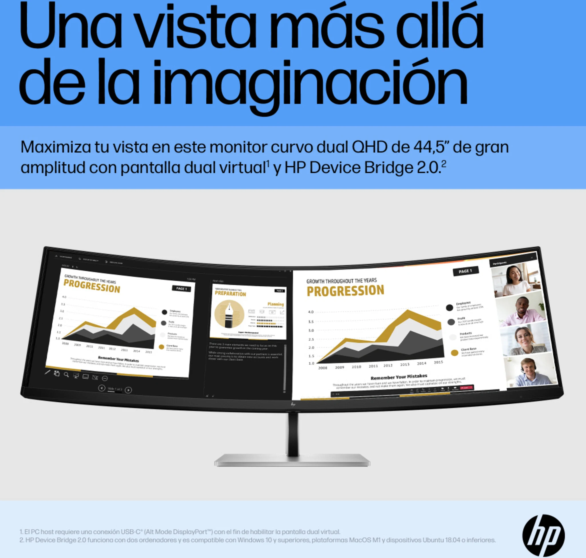 Imagen 14 de Monitor Curvo HP E45C G5 45" VA DQHD 5120*1440 DP HDMI USB-C LAN 3 ms GtG