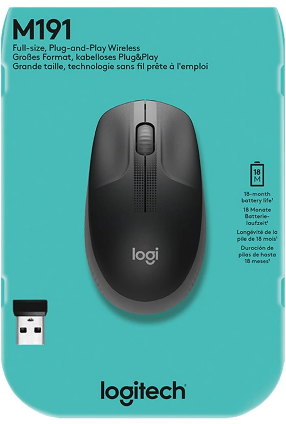 Imagen 2 de Mouse Inalámbrico Logitech M190 Óptico 1000dpi Ambidiestro 3 botones USB c/Gris