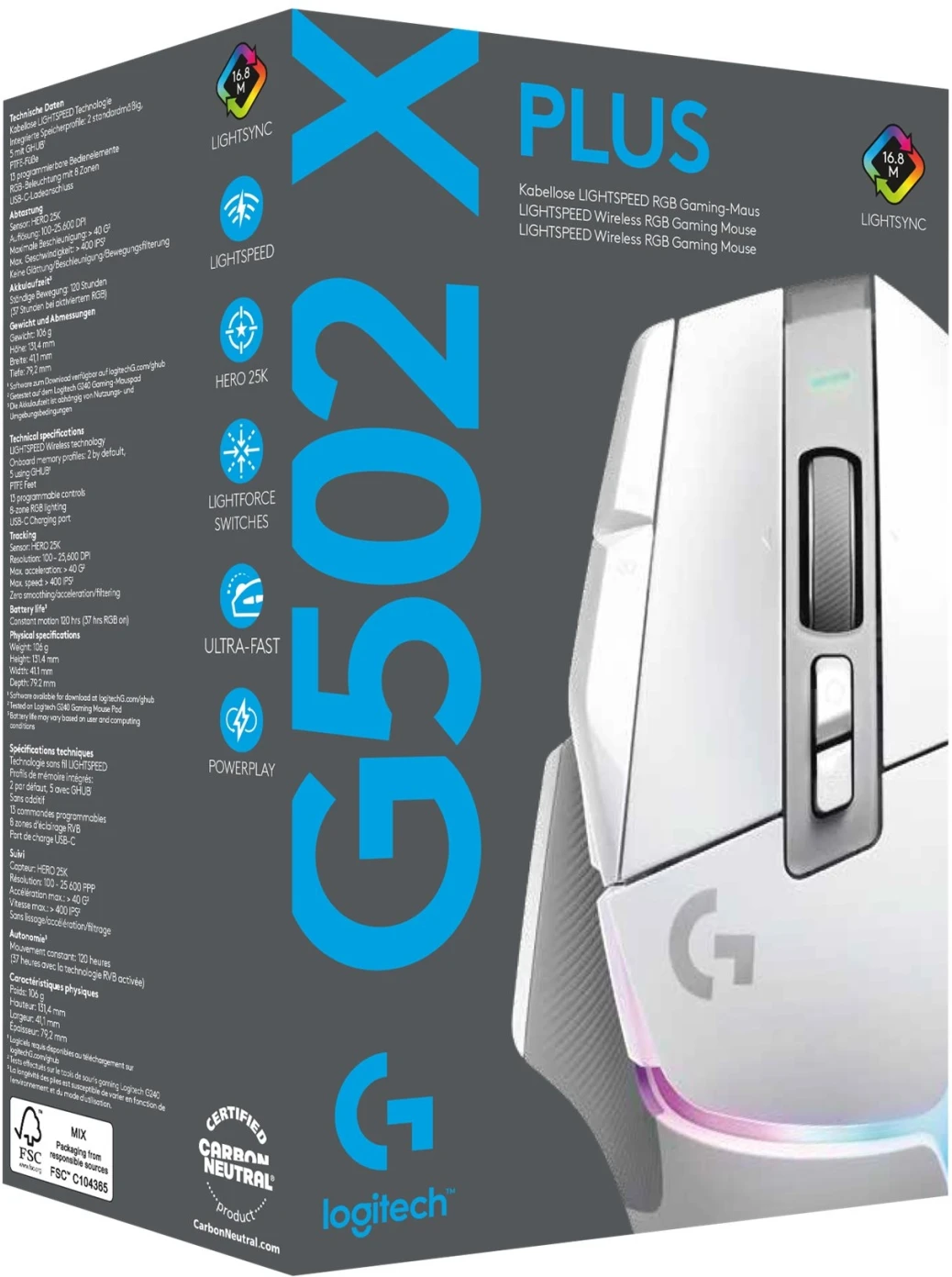 Imagen 2 de Mouse Gamer Logitech G502 X Plus Color Blanco Inalámbrico con Receptor RGB