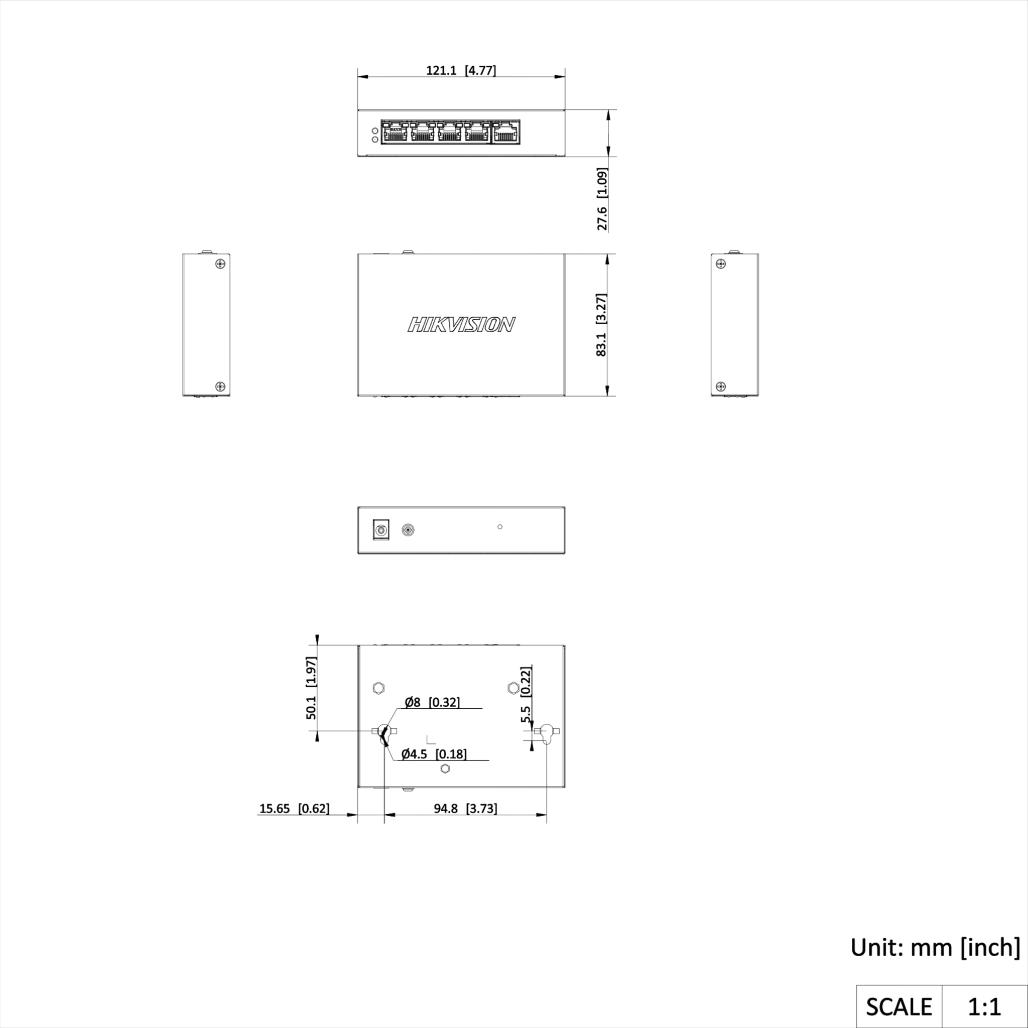 Imagen 1 de Switch 4 Puertos Hikvision No Amd. POE+ 10/100 Mbps 45W 300mt Smart