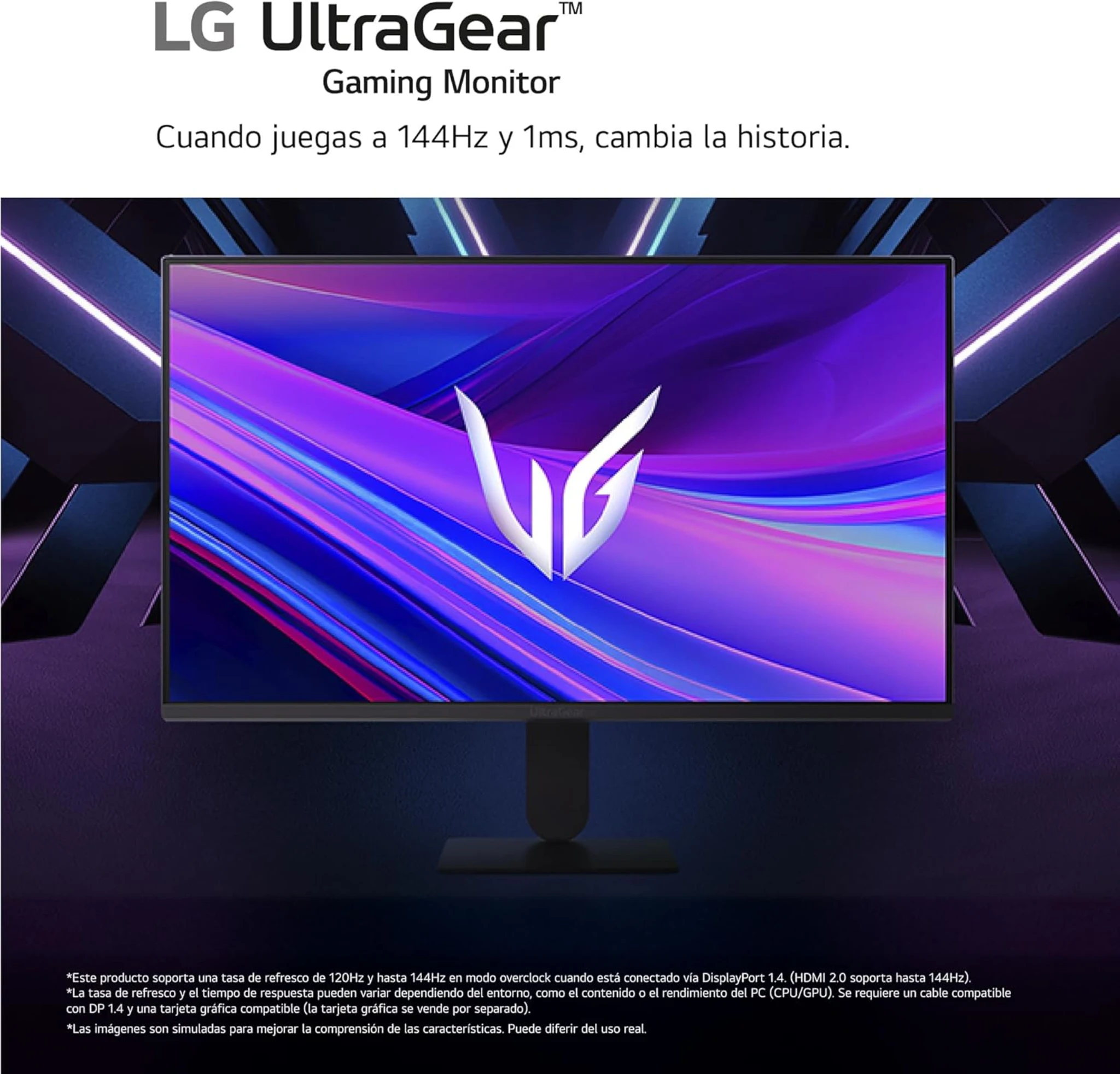 Imagen 1 de Monitor Gamer LG UltraGear 24G411A-B 23.8"FHD IPS 144Hz HDMI DP 5ms GTG FreeSync