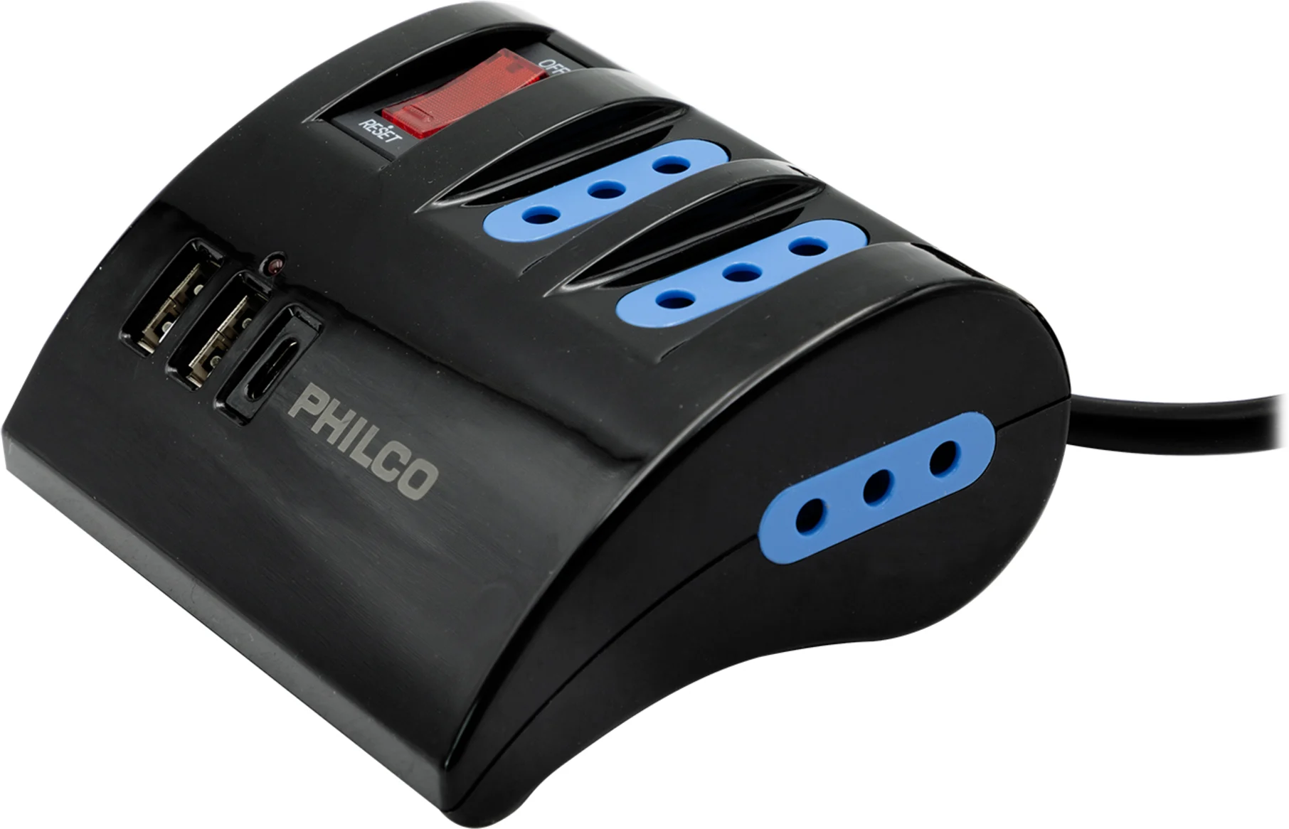 Imagen 1 de Alargador Eléctrico 3 Tomas + 2*USB 1*USB-C 1.5mts Color Negro - Philco 2044N
