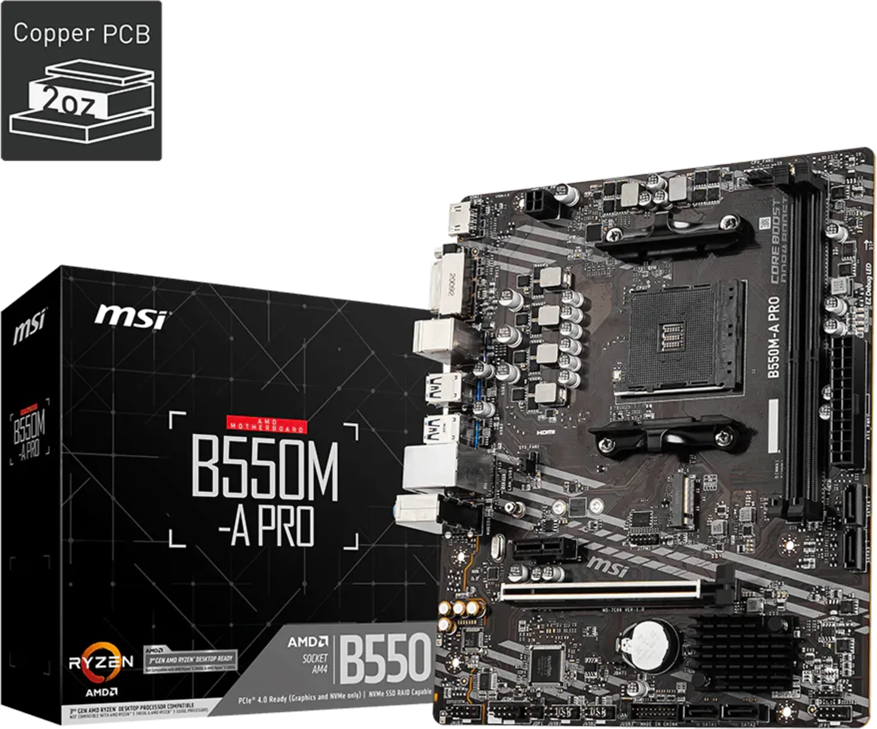 Imagen 5 de Tarjeta Madre MSI B550M-A PRO Chipset B550 Socket AM4 DDR4 M.2 HDMI LAN mATX