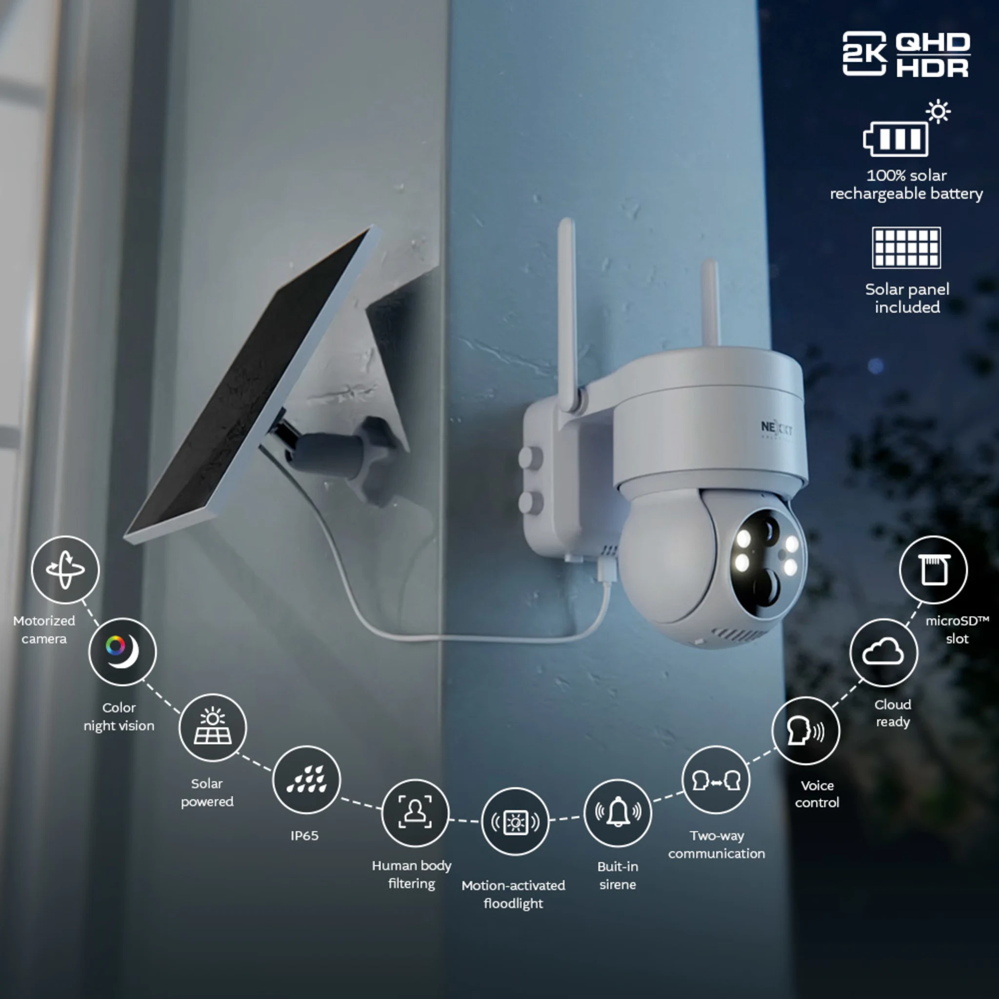 Imagen 2 de Cámara Solar Inteligente Nexxt Solution PTZ  Wi-Fi para Exteriores 1080P FHD