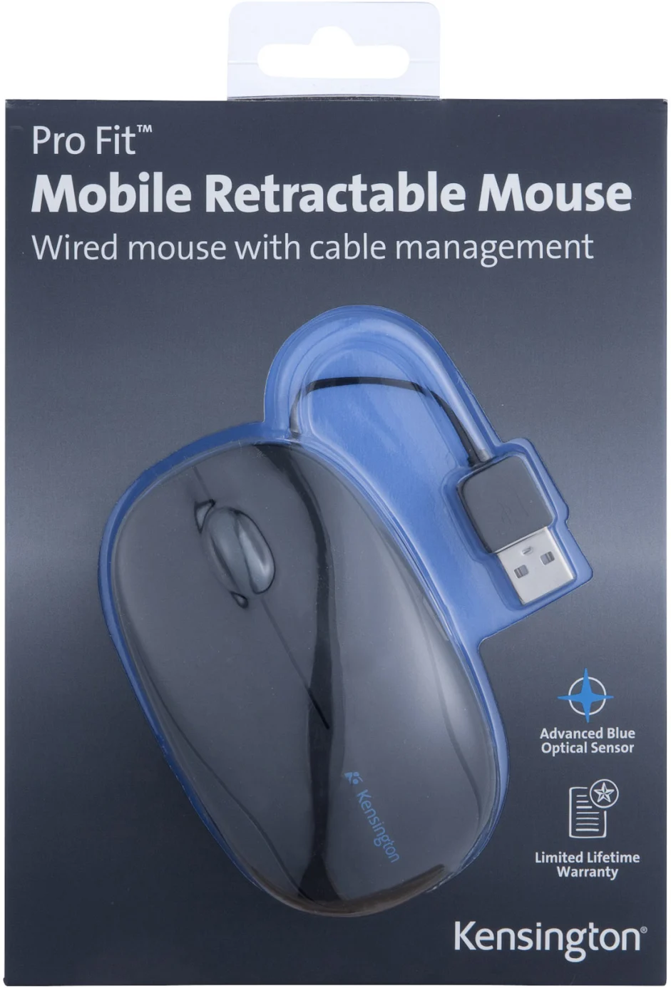 Imagen 0 de Mouse Alámbrico Kensington Pro Fit Cable Retractil Óptico 2 botones USB Negro