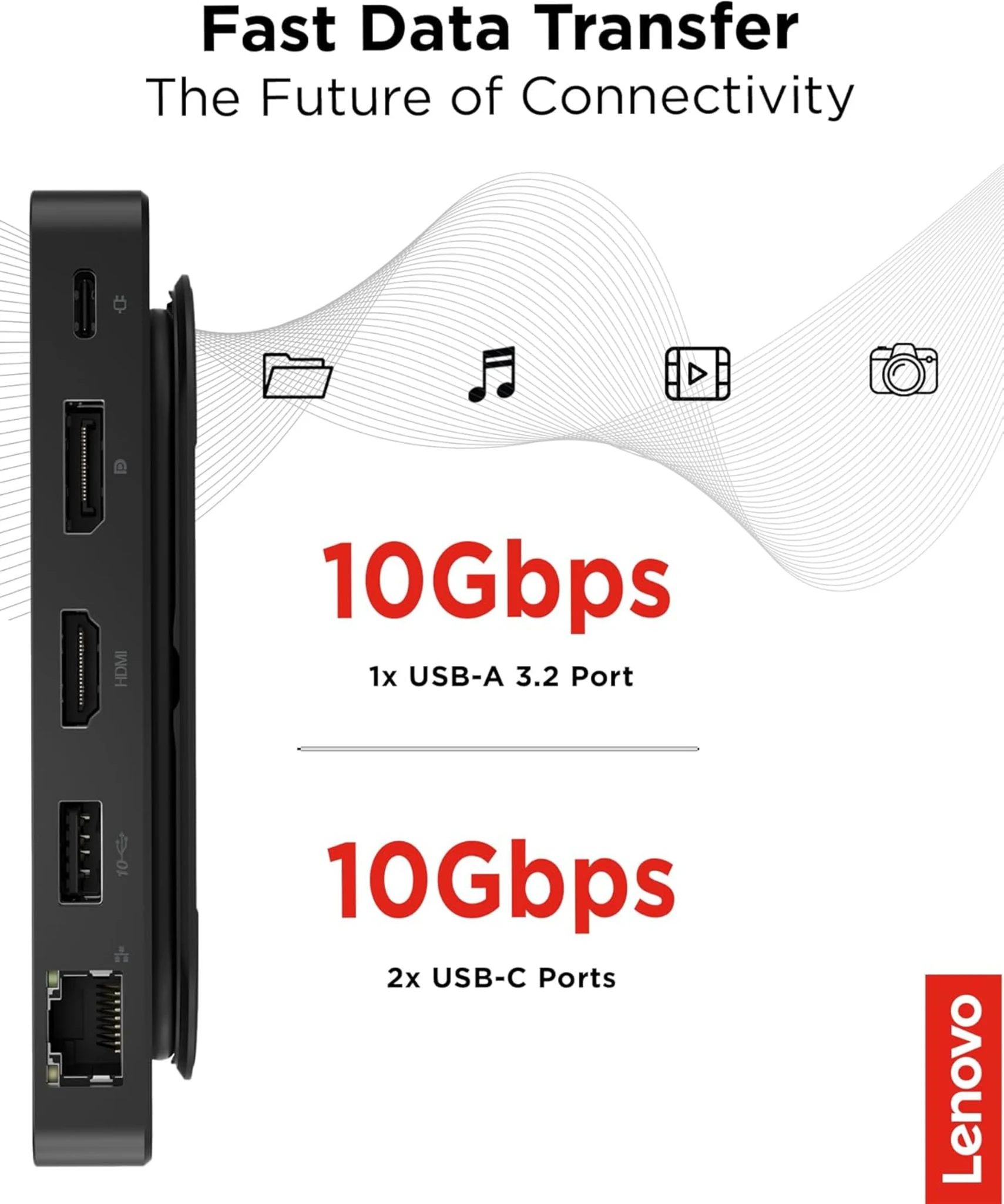 Imagen 6 de Docking Station Lenovo Travel Dock USB-C, Puertos USB3.2 2*USB-C LAN HDMI DP