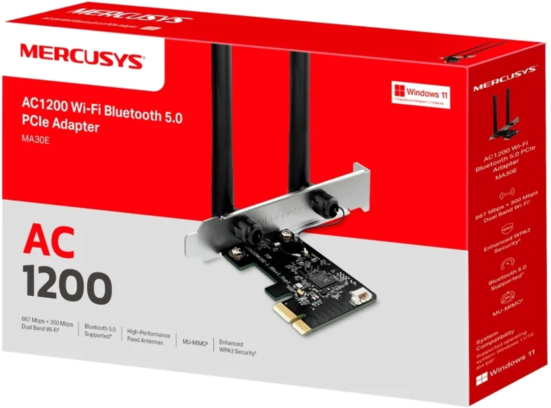 Imagen 1 de Tarjeta de Red PCIe TP-Link Mercusys AC1200 Wi-Fi Bluetooth 5.0 MU-MIMO WPA3