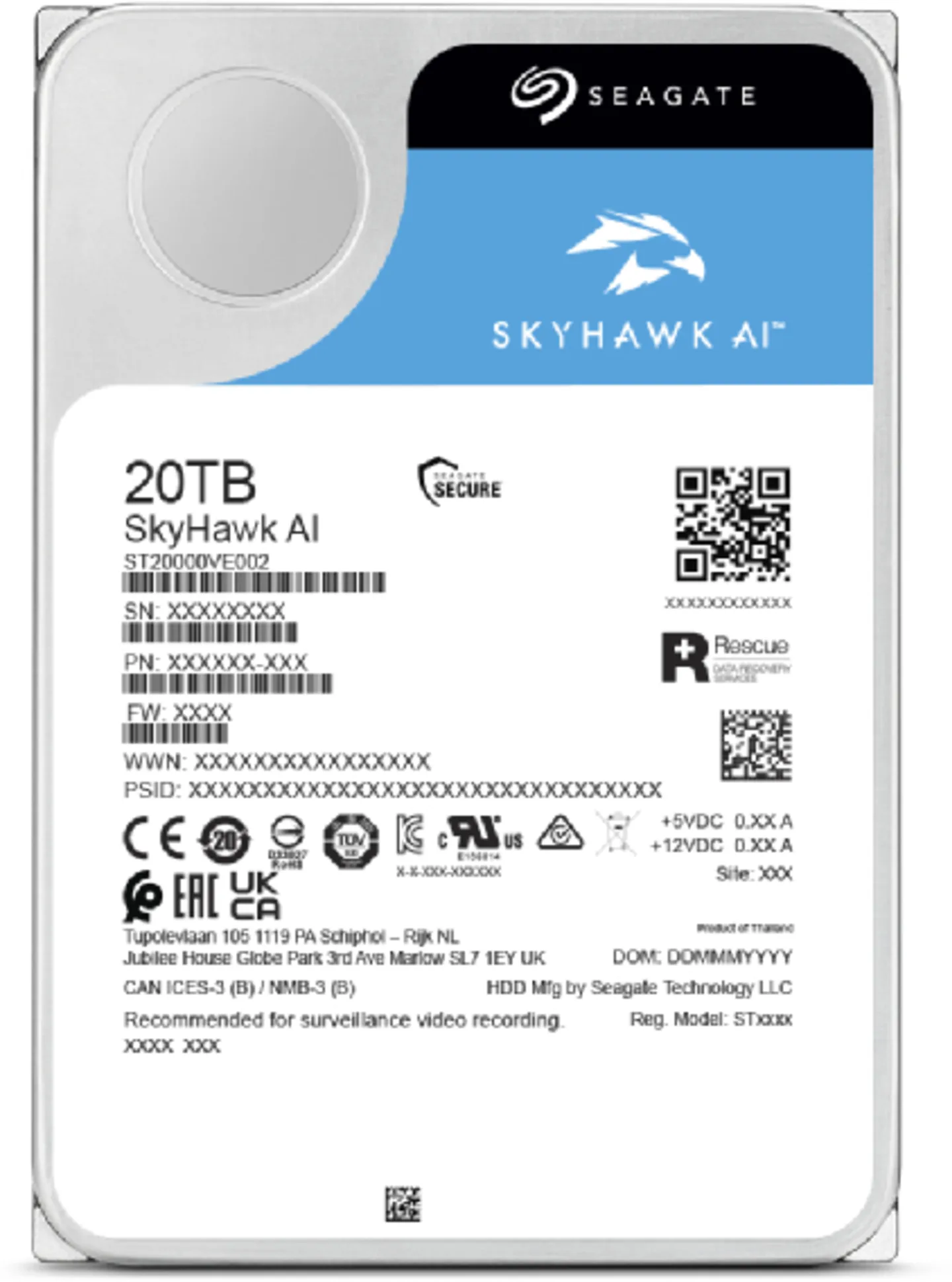 Imagen 1 de Seagate SkyHawk AI - Disk drive - 20 TB - 3.5" - 7200 rpm