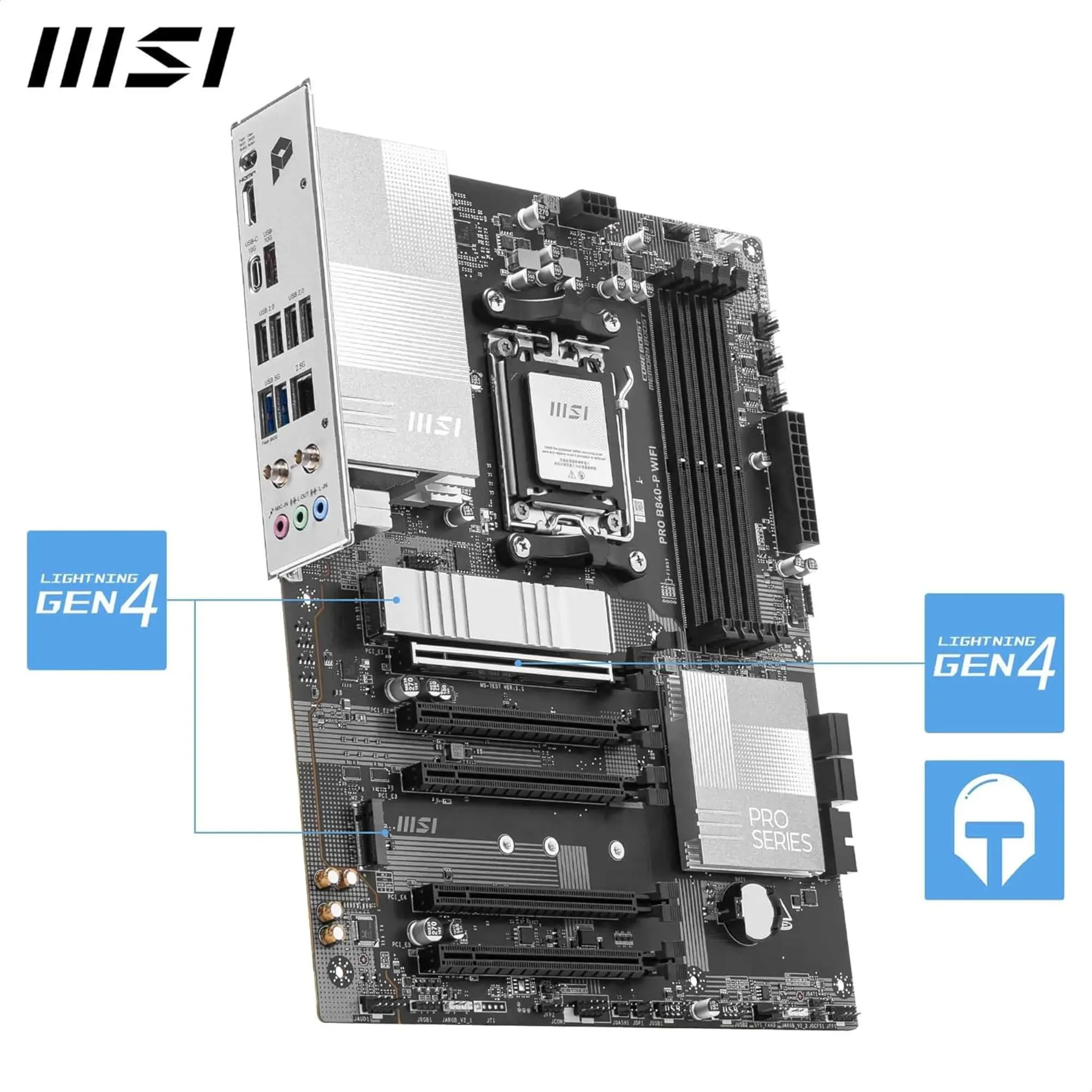 Imagen 3 de Tarjeta Madre MSI PRO B840-P WIFI Socket AM5 4*DDR5 HDMI 5*PCIe 2*M2 LAN WIFI 7 