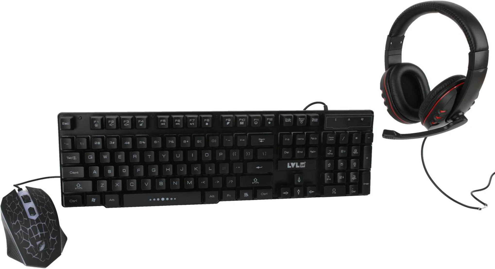 Imagen 0 de Kit Gamer Teclado Mouse Audífonos Alámbricos Vivitar LvlUp, Español USB LED Negr