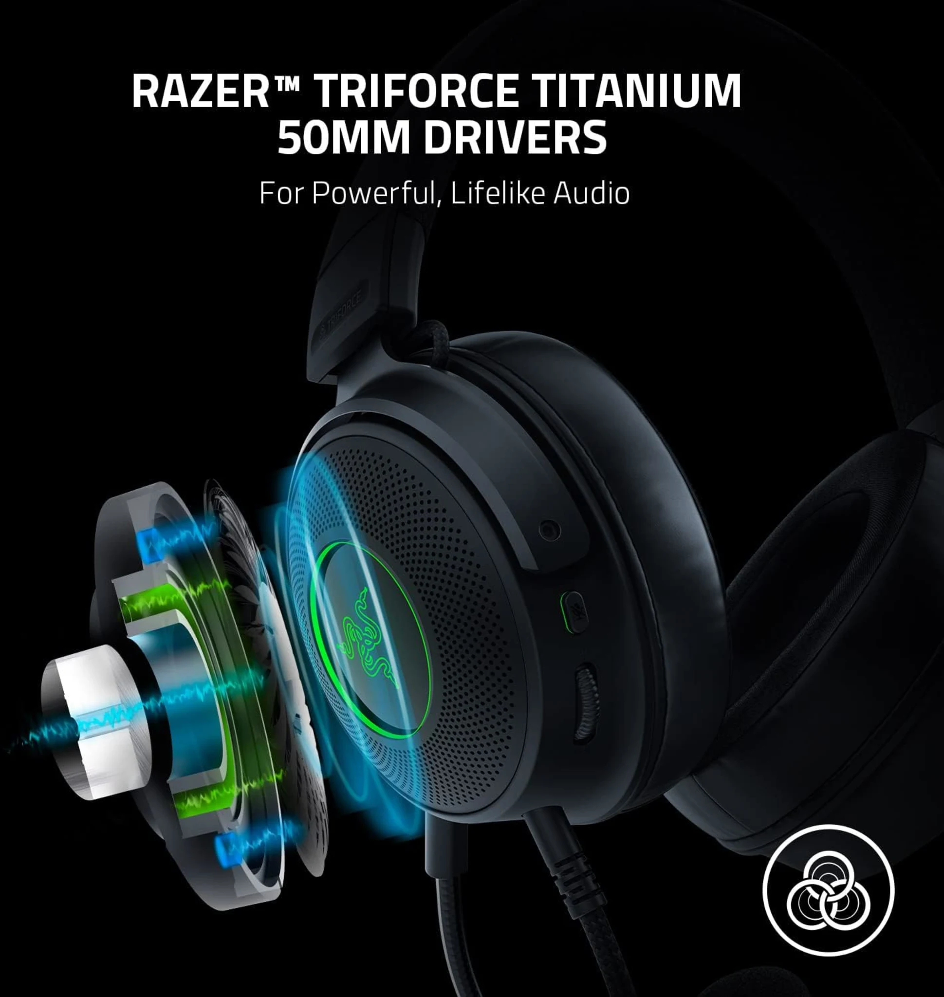 Imagen 1 de Audífonos Gamer Alámbricos Razer Kraken V3, Chroma RGB Audio espacial THX USB-A 