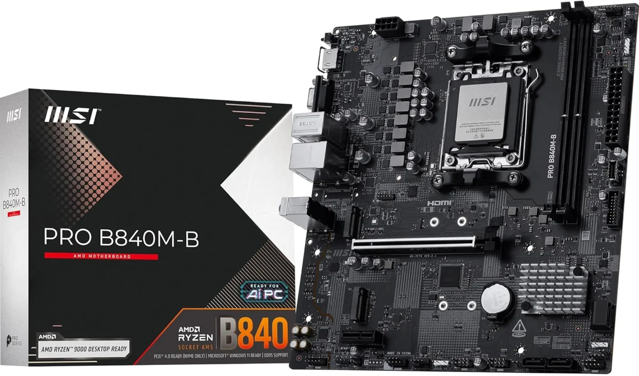 Imagen 0 de Tarjeta Madre MSI PRO B840M-B Socket AM5 2*DDR5 HDMI PCIe 2*M2 2.5G LAN mATX